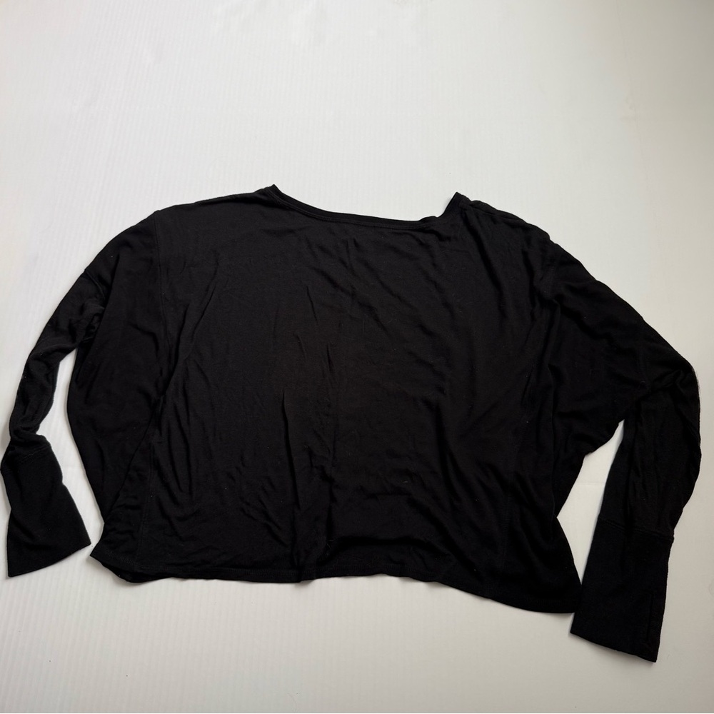 Athleta Black Long Sleeve Crop Top Lightweight Modal Lounge Tee Size 2X - Picture 2 of 3